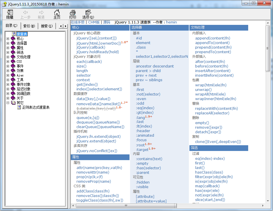 图片[2]-jQuery API 3.1.0（jQuery 中文手册 1.11.3） 速查表 Shifone_前端开发教程-白嫖收集分享