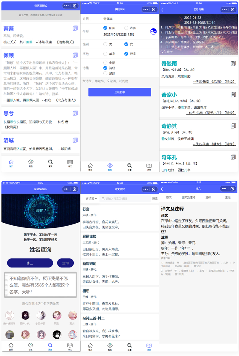 多功能起名查重工具微信小程序源码-白嫖收集分享