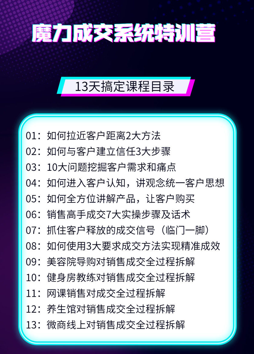 13天魔力成交系统特训营：从0-1掌握1对1私信成交，让微信成为你的提款机-白嫖收集分享